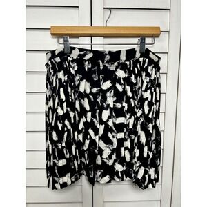 Banana Republic Abstract Pleated Lined Mini Skirt Women's Size 12 Black & Cream